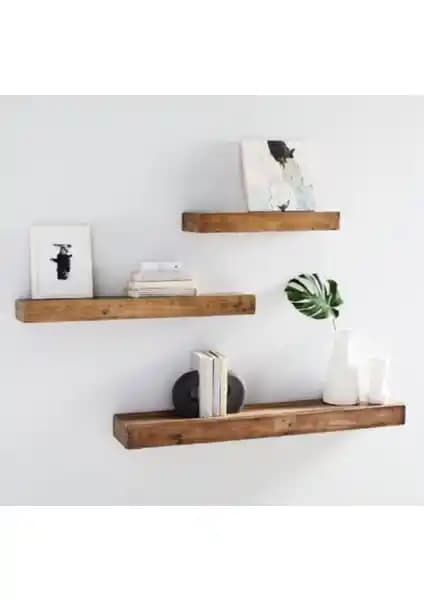 Umut Park Tasarımı Ahşap Çok Amaçlı 3'lü Duvar Rafı İç Mekan Dekorasyonuna Şıklık Katıyor