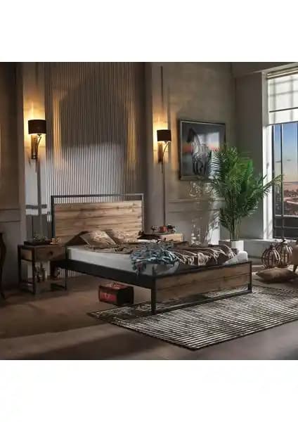 Unimet Ariane Ahşap Detaylı Çift Kişilik Metal Karyola Modern Tasarım ve Dayanıklılık