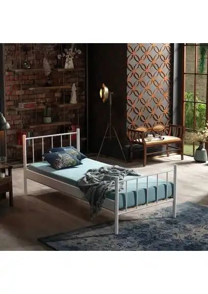 Unimet Falez Tek Kişilik Ferforje Metal Karyola Beyaz Renk Modern ve Dayanıklı Tasarım