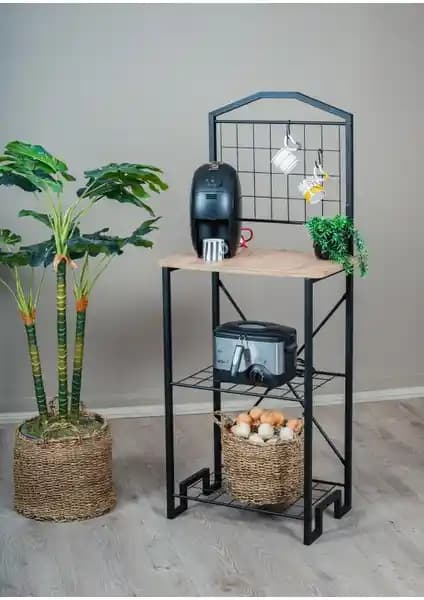 Uyan Ev Ürünleri Modern Çok Amaçlı Mutfak Standı Dar Çam Bango Kahve Köşesi