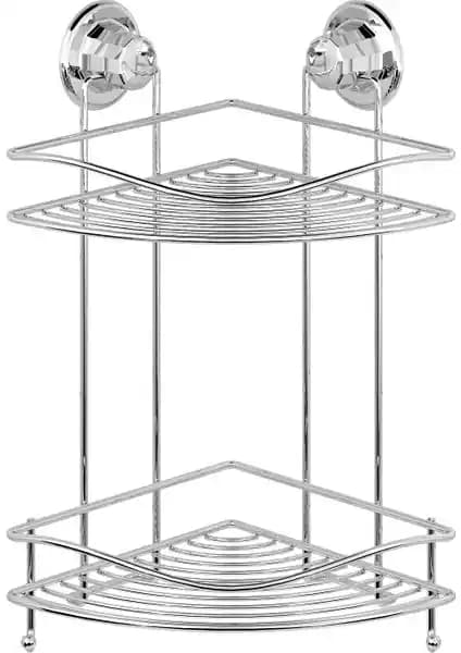 Vakumlu 2 Katlı Banyo Köşe Rafı Krom DM253 Modern ve Kolay Montajlı Tasarım