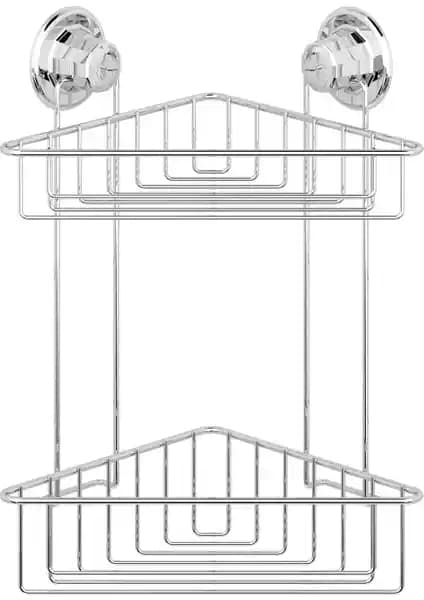 Vakumlu 2 Katlı Banyo Köşe Rafı Krom DM257 Modern ve Pratik Tasarım