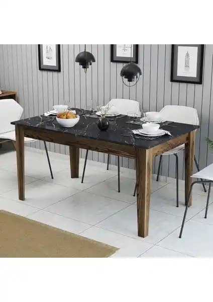 Variant Milan Yemek Masası Ceviz ve Siyah Mermer Modern Tasarım Uzun Ömürlü