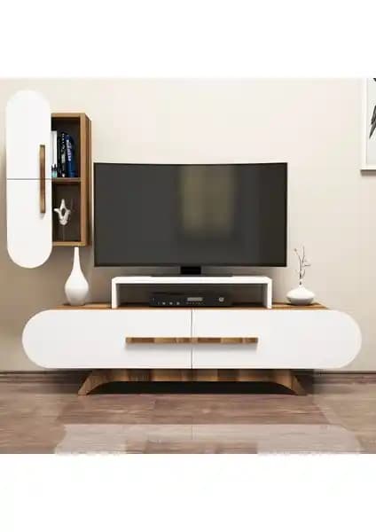 Variant Rose Duvar Raflı TV Ünitesi Ceviz-Beyaz Modern ve Fonksiyonel Ev Dekorasyonu Ürünü