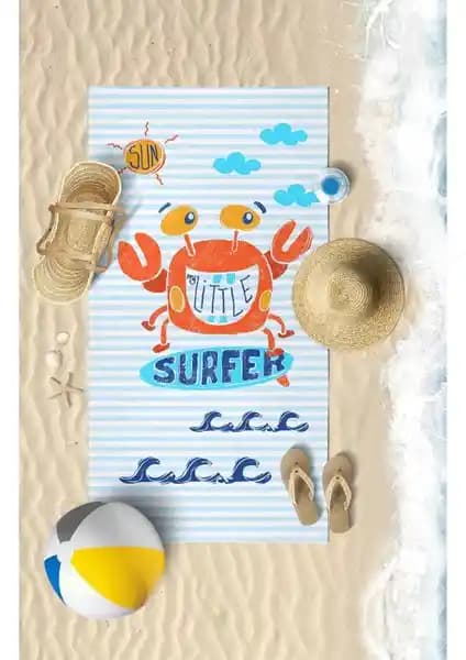 Vevien Home Yengeç Temalı Dijital Baskılı Çocuk Plaj Havlusu 75x145 cm