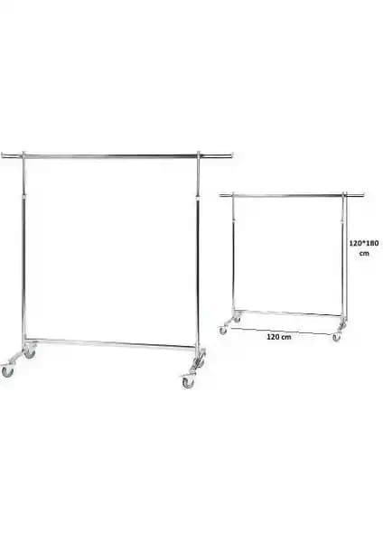 Vitrin Raf Komple Krom Frenli Tekerlekli Stand Askılık Modern Tasarım