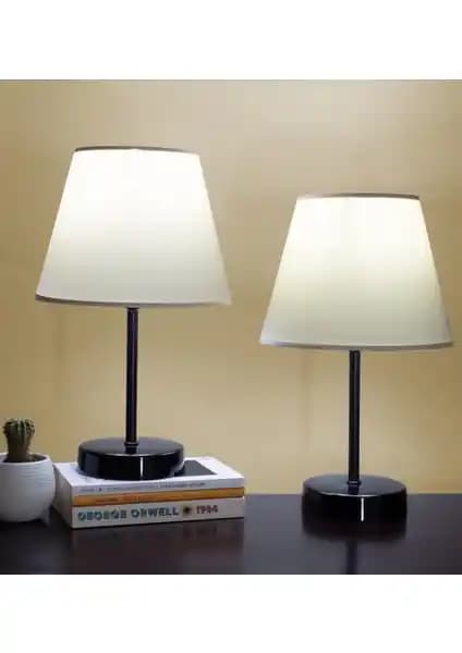 Vivido Abajur Modern Siyah Metal ve Kumaş Başlıklı Yatak Odası Dekoratif Lambası