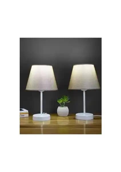 Vivido Kumbeji Modern Beyaz ve Bordo Detaylı Yatak Odası Abajuru