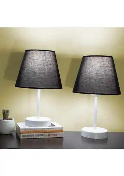 Vivido Siyah Modern Ikili Yatak Odası Abajur Beyaz Ayaklı Masa Lambası