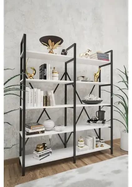 Wood House Ilayda Geniş Raflı Kitaplık Beyaz: Dayanıklı ve Şık Tasarımın Modern Örneği