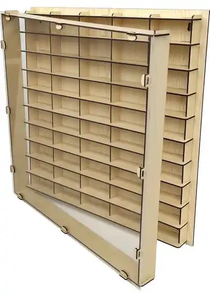 Woodbu Şeffaf Kapaklı Akçaağaç Ahşap Hobi ve Koleksiyon Arabaları İçin Saklama Rafı