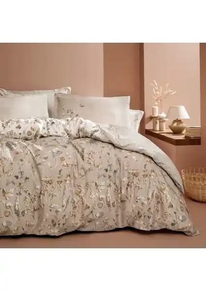 Yataş Katrina Çift Kişilik Saten Nevresim Seti Bej Renkli Vintage Tarz Şıklık ve Konfor