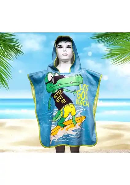 Yorka Timsah Baskılı Çocuk Panço: Plaj ve Banyo Sonrası Rahat ve Eğlenceli Kullanım