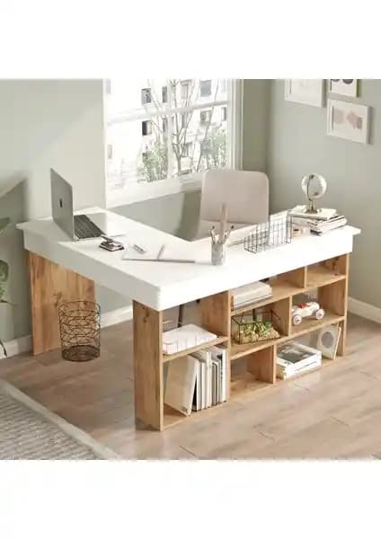 Yurudesign Tywin Kitaplık Raflı Çalışma Masası: Dayanıklı ve Şık Ofis Mobilyası