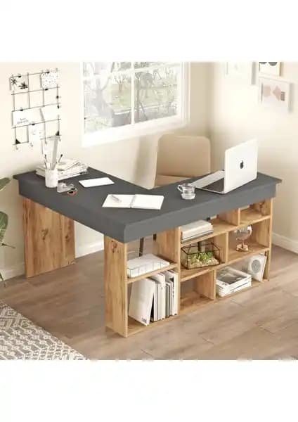Yurudesign Tywin Kitaplık Raflı Çalışma Masası: Modern ve Dayanıklı Ofis Mobilyası Çözümü