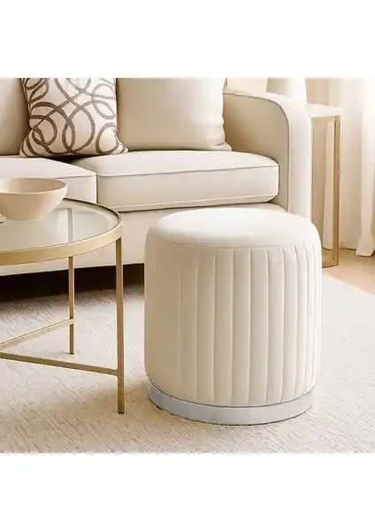 Zem Long Line Puf Kırık Beyaz Silver Modern Tasarım ve Dayanıklılık Özellikleri