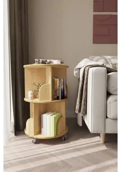 Zeo Wood Design 360° Döner Kitaplık: Modern ve Fonksiyonel Tasarım, Dayanıklı Malzeme ile Kullanıcı Dostu Ürün