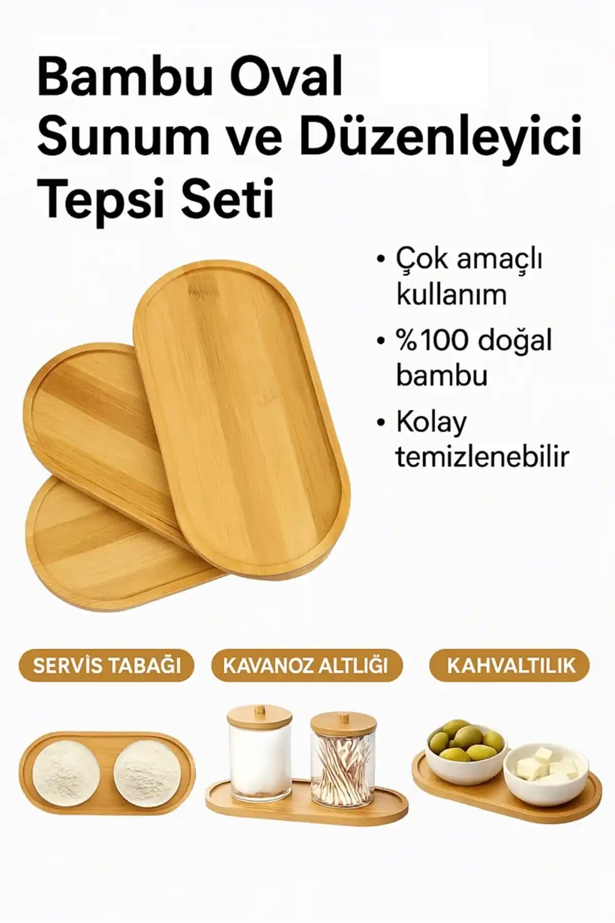 Bambu Oval Sunum ve Düzenleyici Tepsi Seti: Modern ve Çok Amaçlı Tasarım