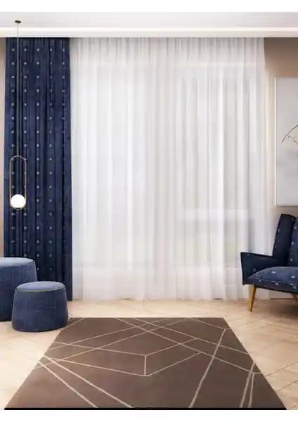 Brillant İnce Çizgili Tül Perde Etek Kurşunlu Modern ve Şık Dekorasyon Unsuru
