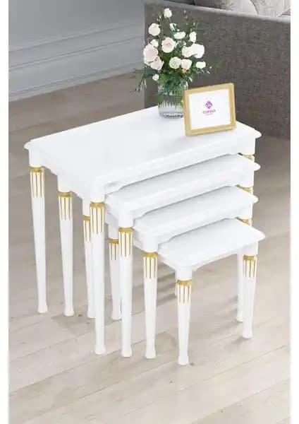 Canisa Zeyra Serisi Modern MDF ve Lake Boya Zigon Sehpa Takımı 4'lü Set