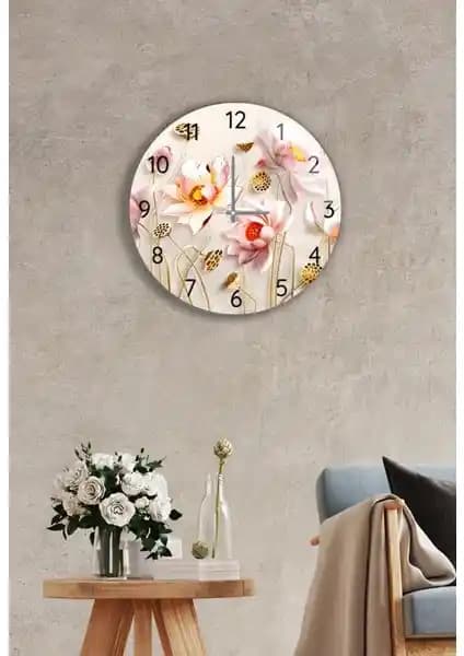 Dekoratif Cam Duvar Saati Ballı Çiçekler 27cm Estetik ve Dayanıklı Tasarım