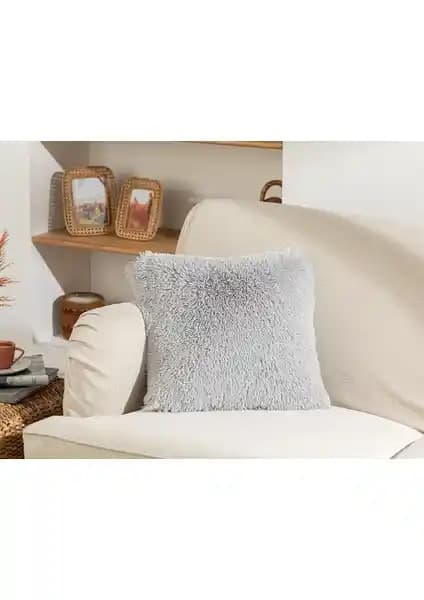 English Home Peluş Kırlent Kılıfı 45x45 cm Nötr Gri Şık ve Konforlu Dekorasyon Aksesuarı