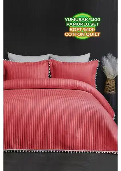 Evlen Home Collection Kapitone Ponpon 3 Parça Yatak Örtüsü: Şık ve Dayanıklı Çift Kişilik Yatak Takımı