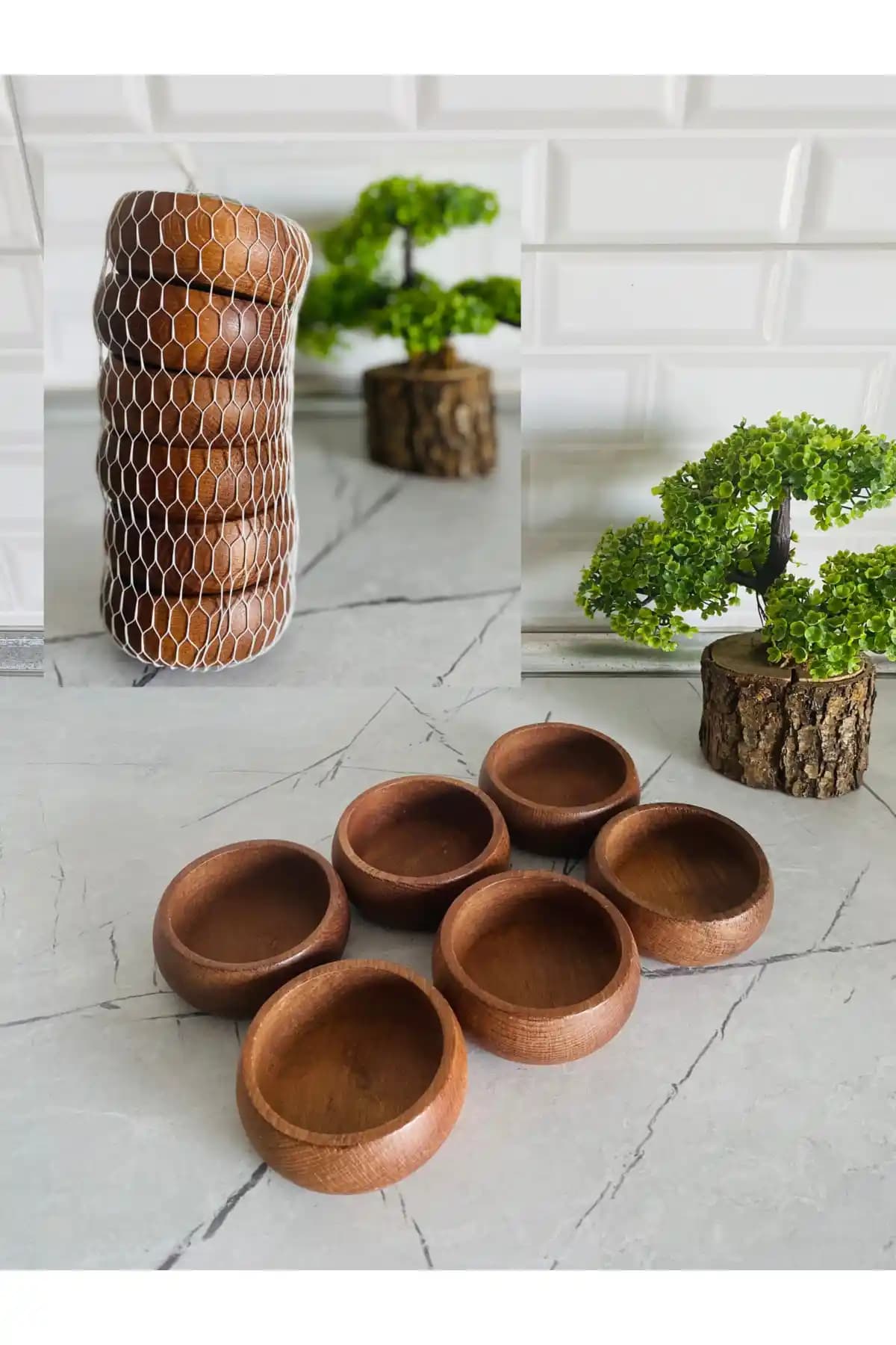 Genel Markalar Bambu Yuvarlak 6'lı Çerezlik Seti Doğal ve Estetik Mutfak Aksesuarları