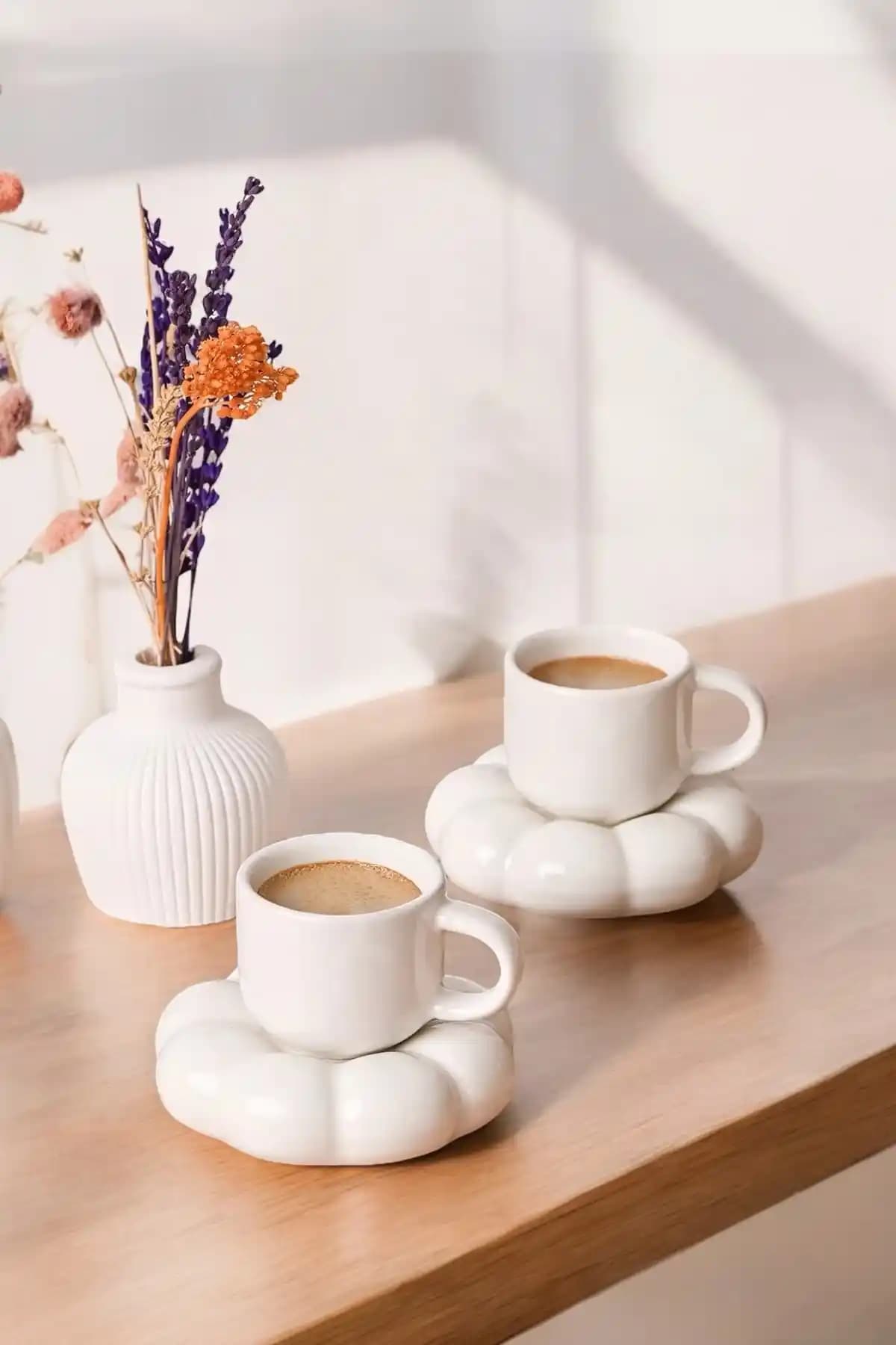 Heredot Mithra Life Papatya Şekilli Seramik Türk Kahvesi Fincan Takımı 2'li Set