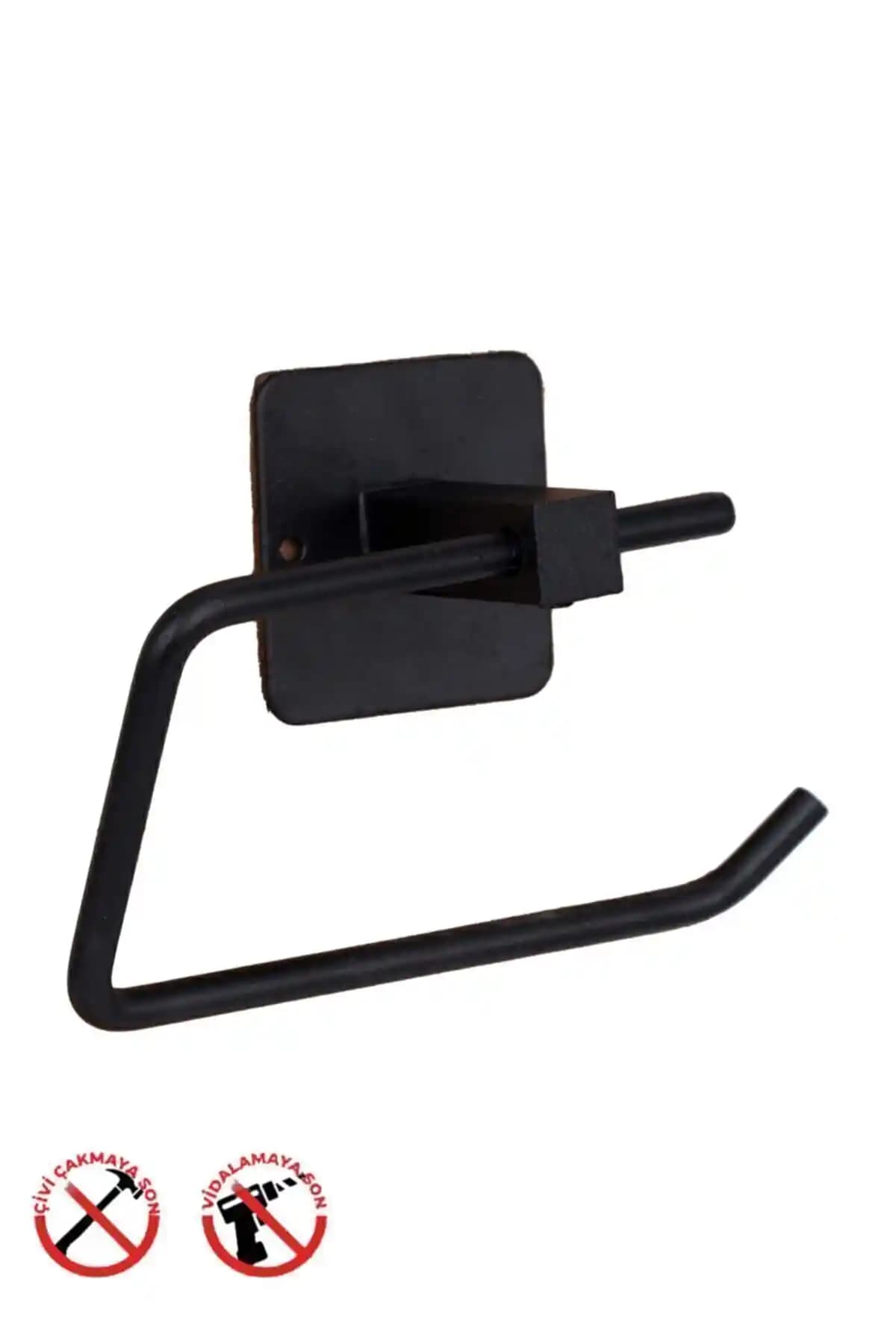 Innova Siyah Mat Metal WC Kağıtlık Yapışkanlı Modern Banyo Aksesuarı