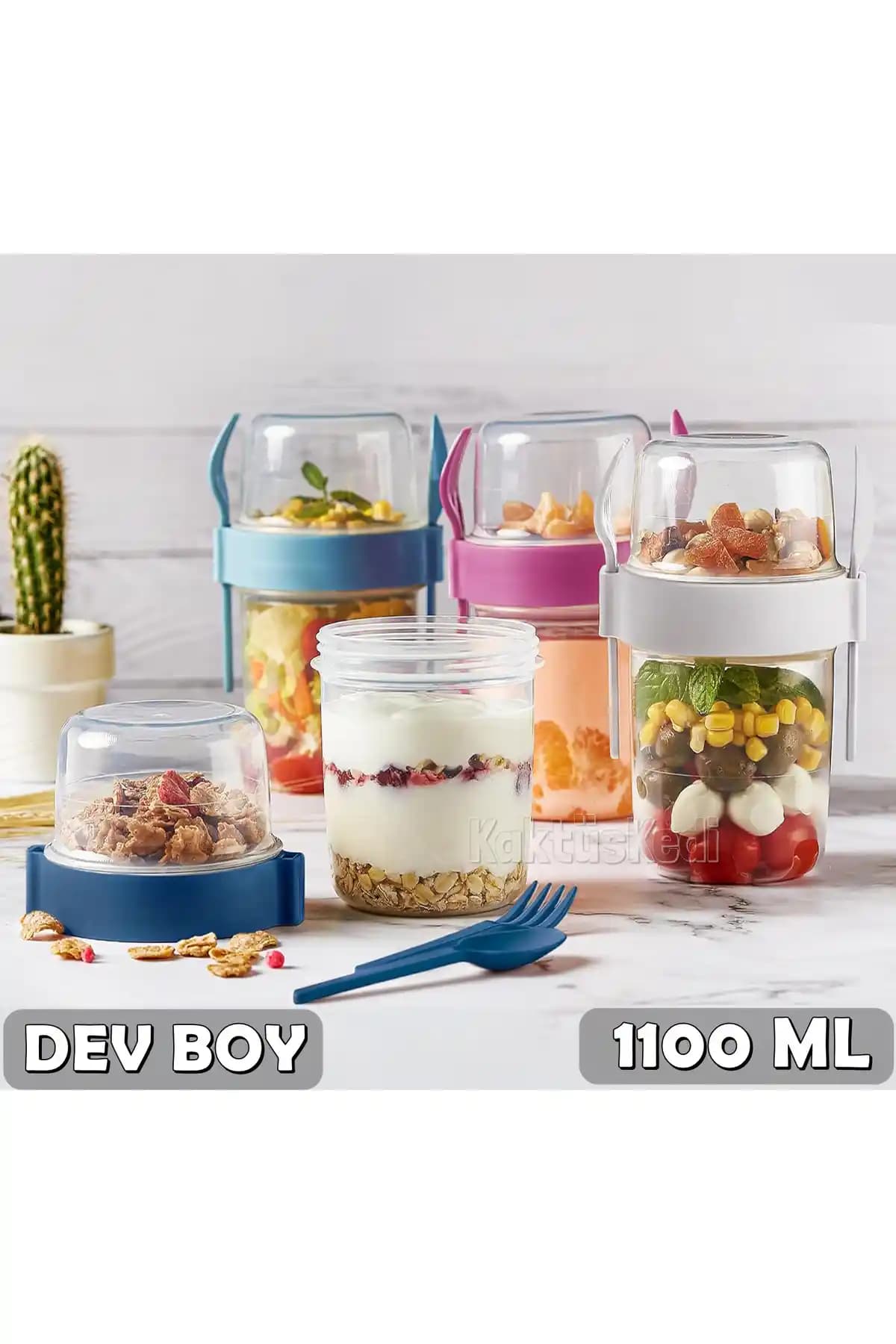 KaktüsKedi Dev Boy 4'lü Meyveli Yoğurt ve Saklama Kabı Seti Fonksiyonellik ve Tasarım Birlikteliği
