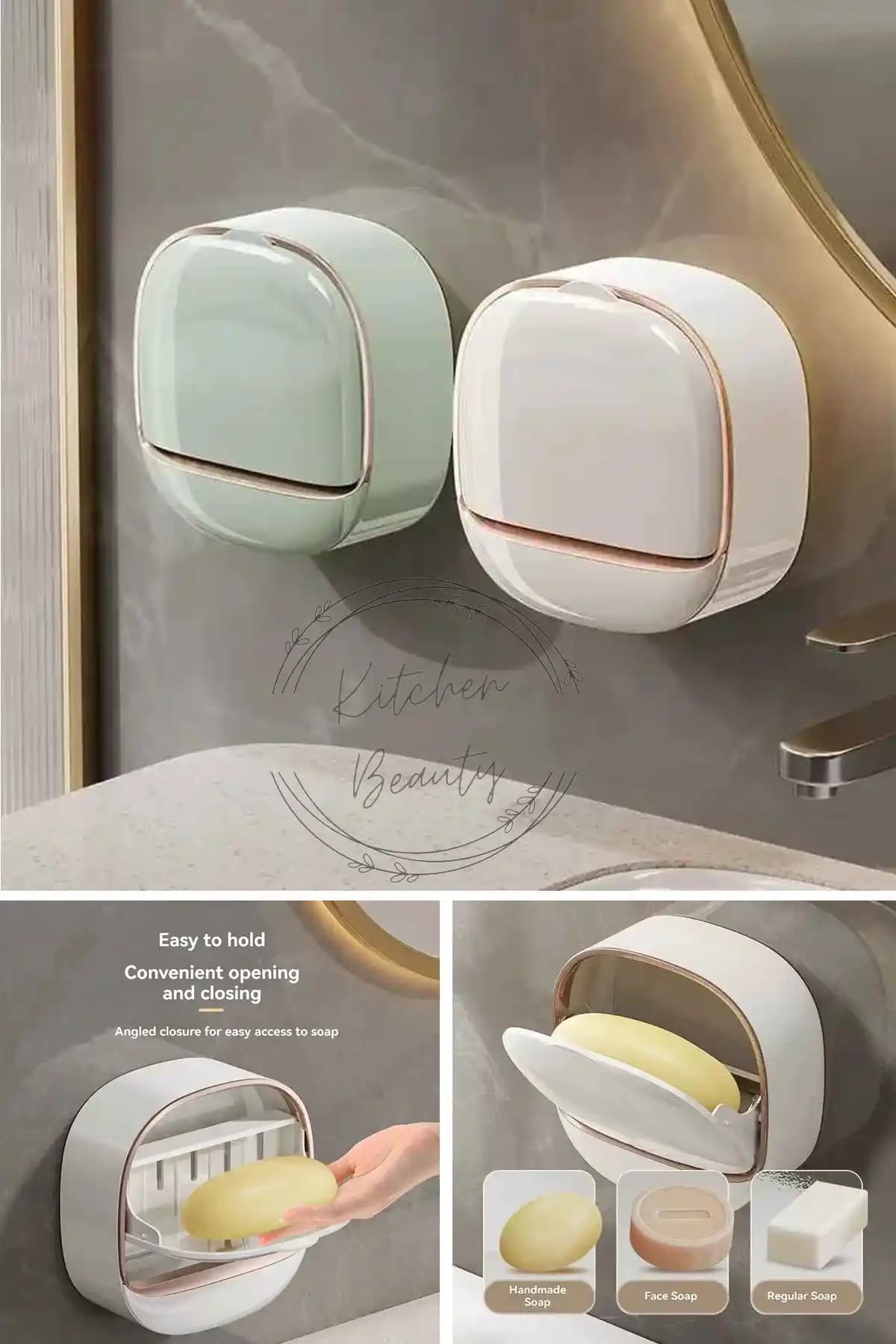 Kitchen Beauty Yapışkanlı Hazneli Kapaklı Katı Sabunluk Modern ve Pratik Tasarım