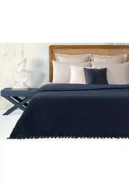 Madame Coco Stephane Tek Kişilik Lacivert Dokuma Yatak Örtüsü Estetik ve Dayanıklı Tasarım