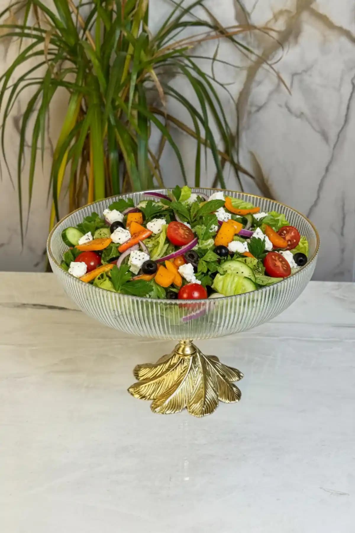 MAY HOME Gold Detaylı Ayaklı Sunumluk Kase Salata ve Meyve Sunumu İçin Modern Tasarım