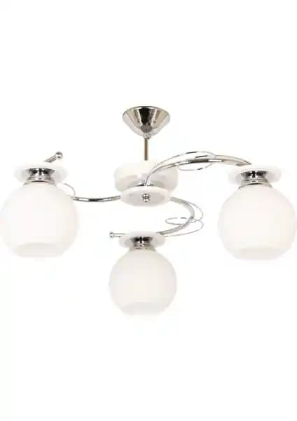 Modern Dekoratif Camlı Beyaz Krom Sena 3'lü Avize ile Şık ve Fonksiyonel İç Mekan Aydınlatması