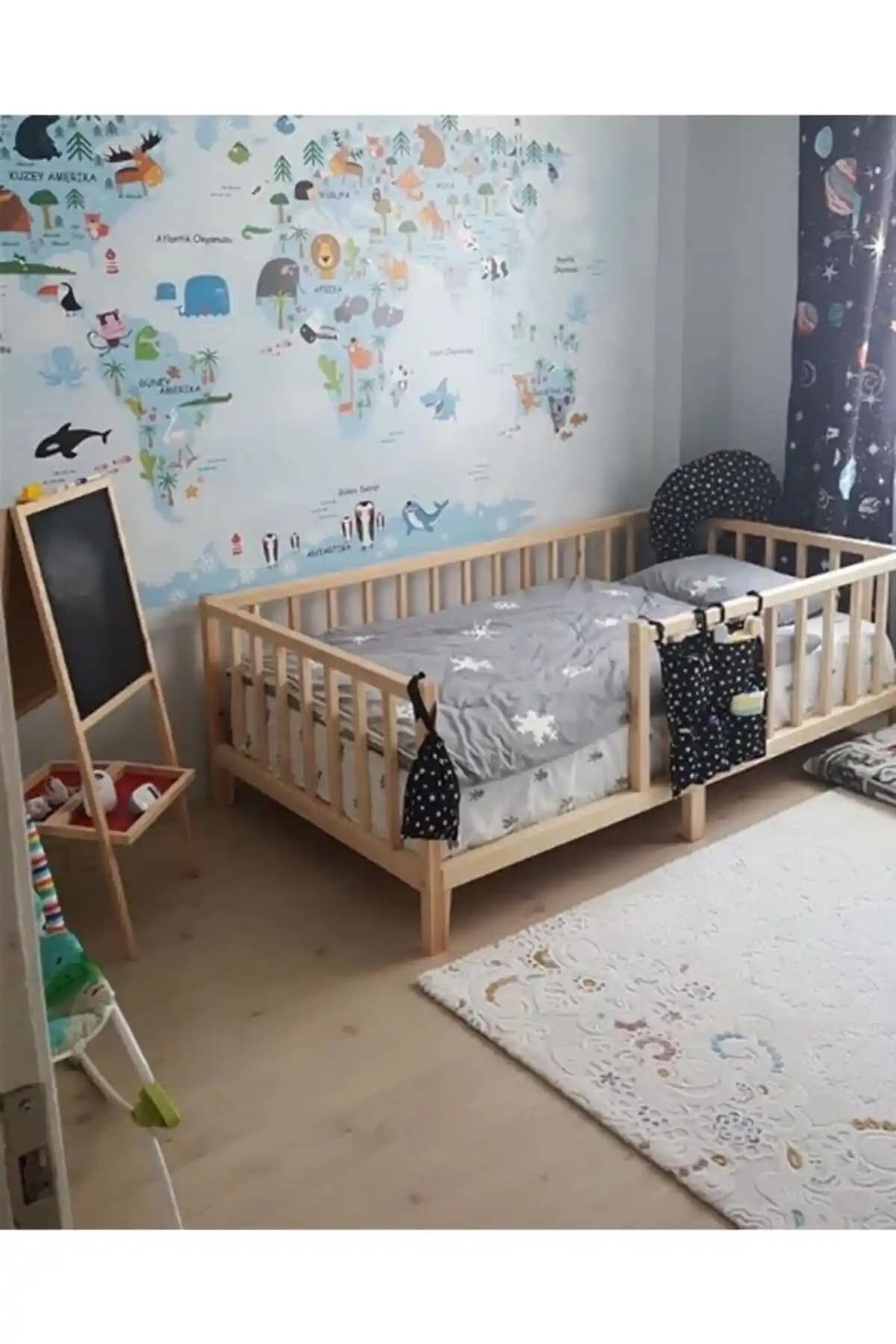 Montessori Tarzında 120x200 Cm Doğal Ahşap Çocuk Yatak Karyola Güvenli ve Estetik Tasarım