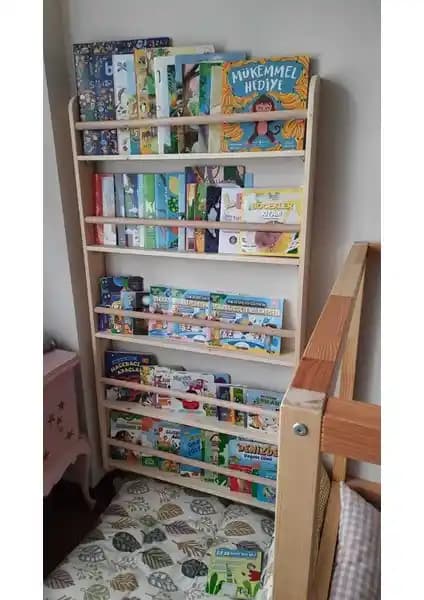 Mrt Ahşap Montessori Kitaplık Geniş Model 5 Katlı Çocuk Odası Depolama Ünitesi