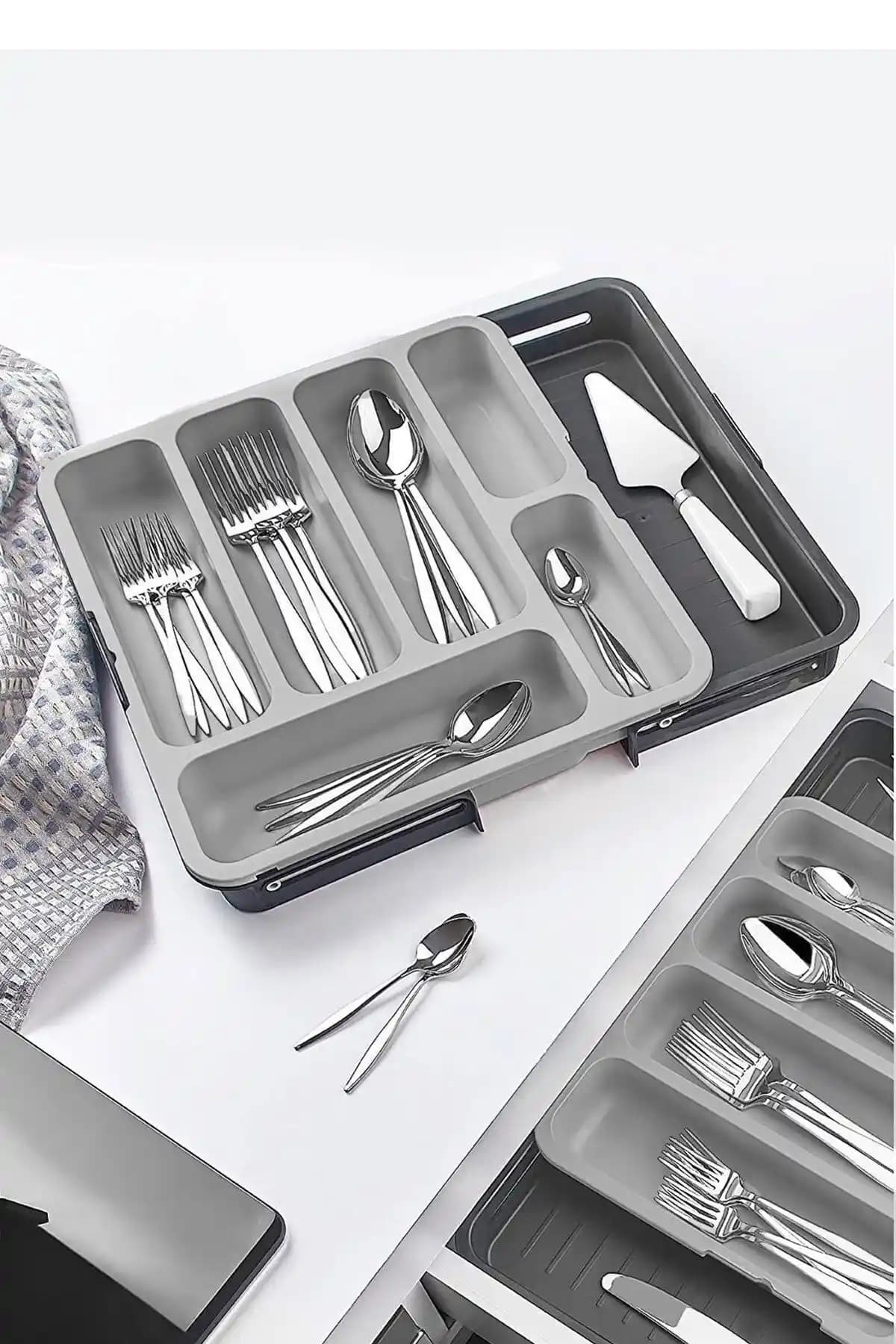 Mutfak Çekmeceleri İçin Çift Taraflı Ayarlanabilir Organizer Yüksek Kalite ve Şık Tasarım