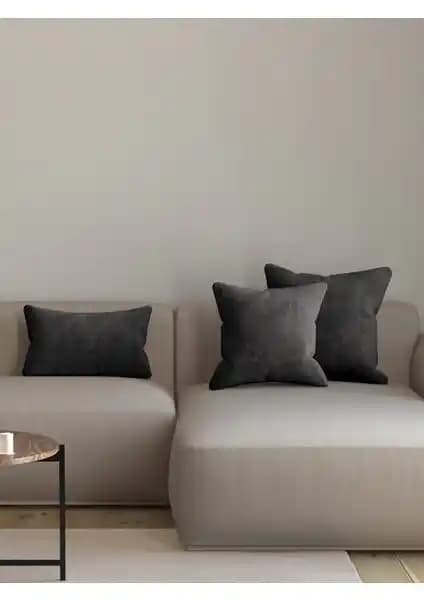 Pastel Kadife Dokulu Siyah Renk Kırlent Yastık Kılıfı Dekoratif ve Dayanıklı Tasarım