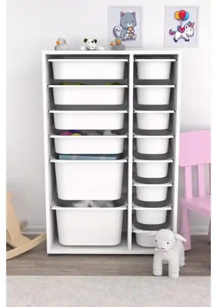 Pratico Çok Amaçlı 14 Sepetli Oyuncak Dolabı: Dayanıklı ve Şık Depolama Çözümünüz
