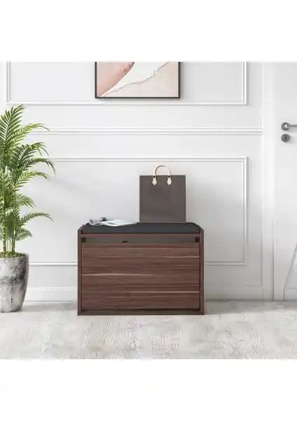 Ruum Store Tona Oturaklı Ayakkabılık Düşer Kapaklı Minderli Ceviz Renkli Modern Mobilya