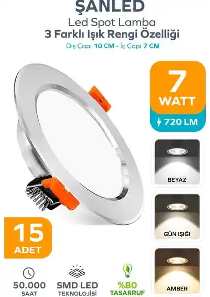 ŞANLED 7W Çok Renkli LED Spot Lamba: Enerji Tasarruflu ve Estetik İç Mekan Aydınlatması