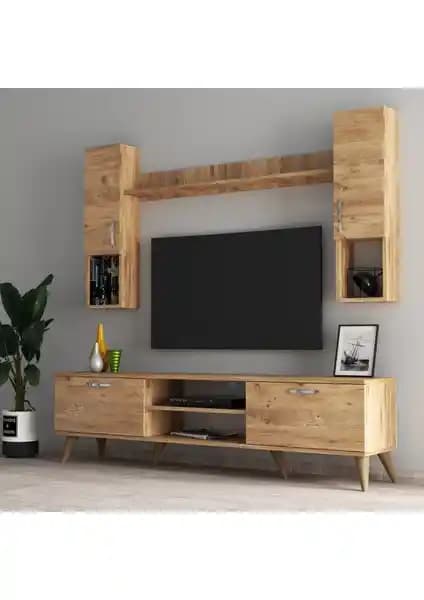 Tanmob Mega 180 Lik Kapaklı Raflı TV Ünitesi Çam Rengi Modern Tasarım ve Fonksiyonellik