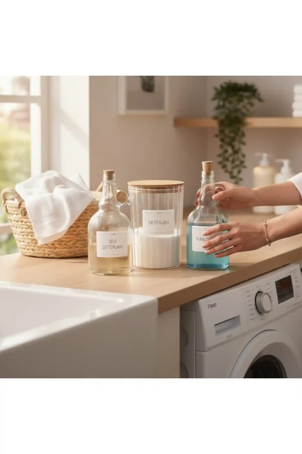 Zezedesing Ahşap Kapaklı Oval Çizgili Deterjan Kavanozu Geniş Hacimli ve Estetik Tasarım