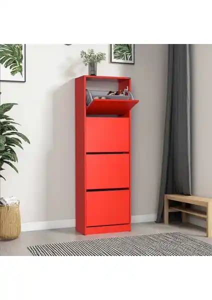 Adore Flat Duo 4 Katlı Ayakkabılık Dolabı Kırmızı Modern ve Fonksiyonel Tasarım