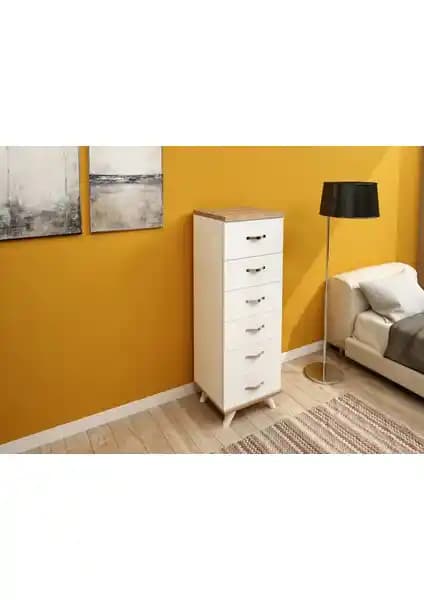 Aeka Belinda Modern Beyaz Şifonyer 6 Çekmeceli Şık ve Dayanıklı Tasarım