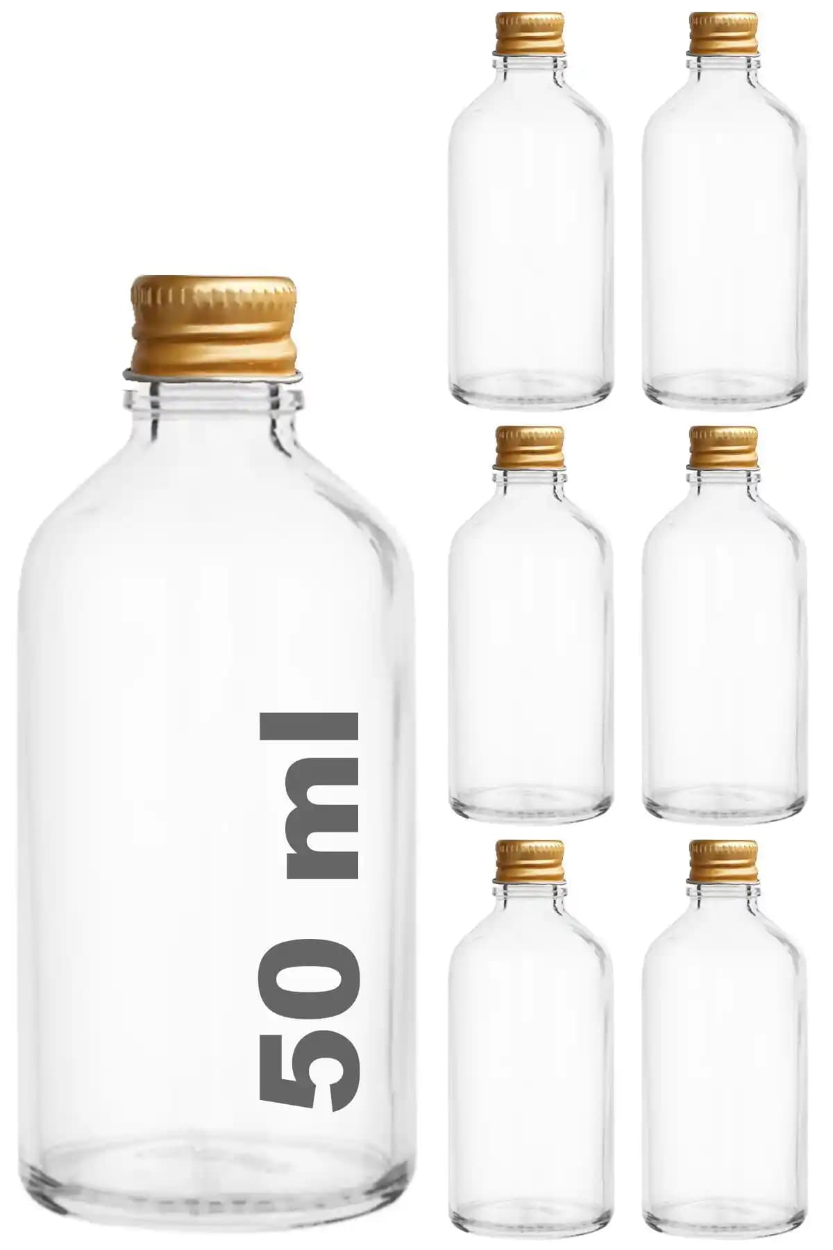 Afracam 50 ml Şeffaf Cam Şişe Seti Metal Gold Kapaklı Modern Tasarım