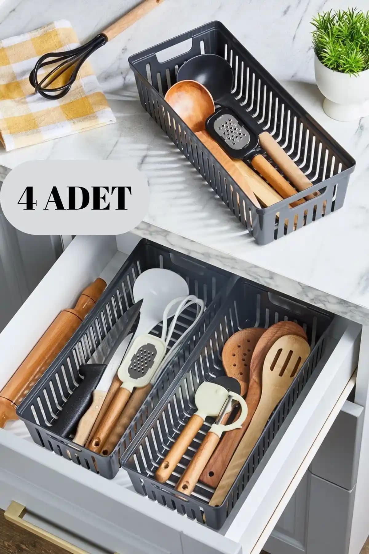 ALP HOME 4'lü Antrasit Modüler Kaşıklık ve Kepçelik Seti Mutfak Düzeninde Pratik Çözüm