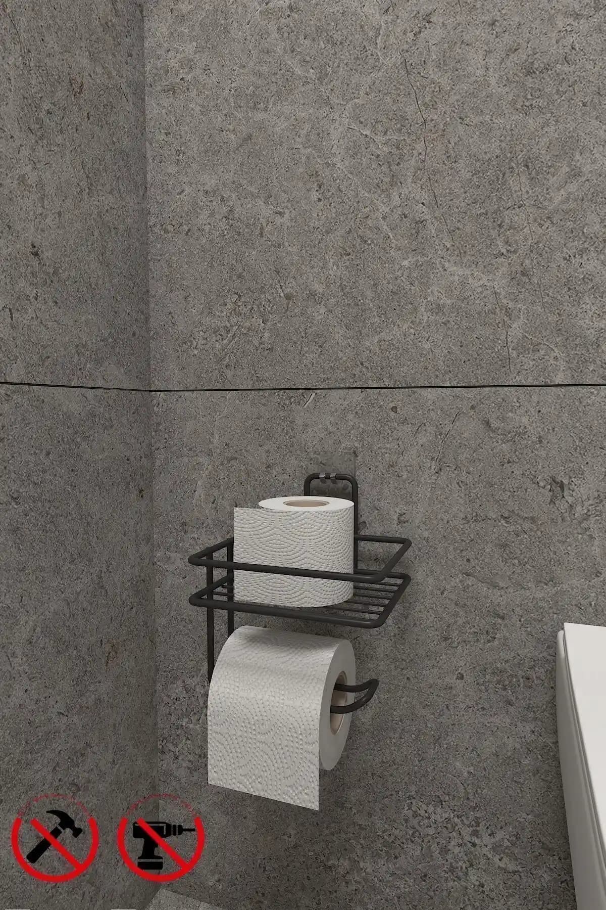 Alper Banyo Güçlü Yapışkanlı Yedek Raflı Tuvalet Kağıdı Askılığı Modern ve Dayanıklı Tasarım