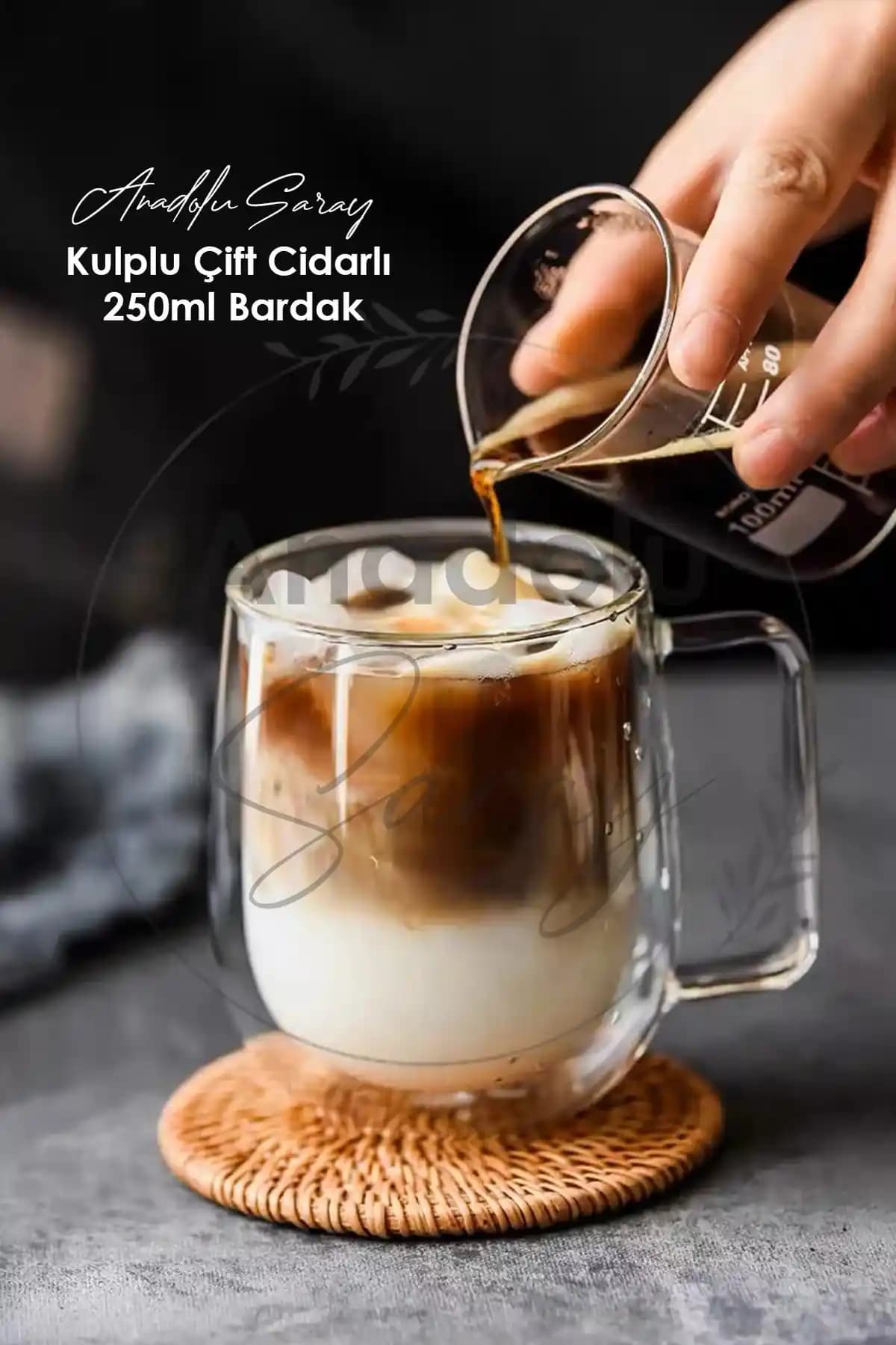 Anadolu Saray Çarşısı 250ml Çift Cidarlı Borosilikat Cam Kahve Bardağı